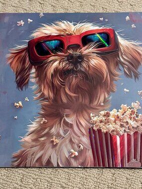 Colorful Holographic Dog Images With Glasses And Popcorn